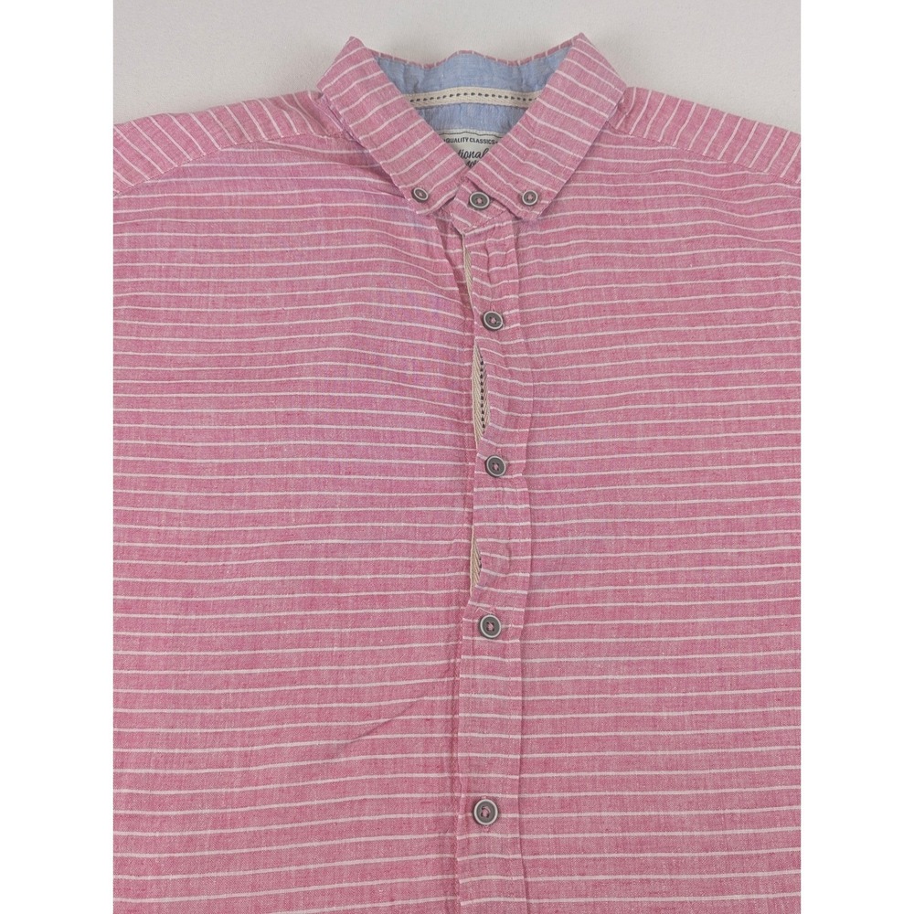 International Report Mens XL Pink Striped Linen Blend Short Sleeve Button Down